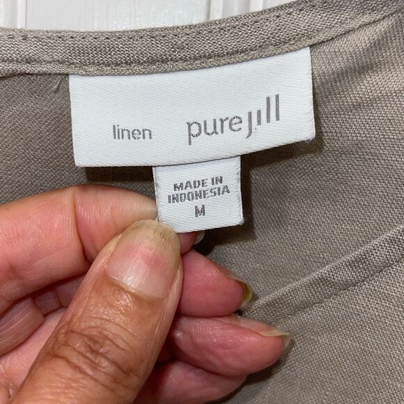 J. Jill Pure Jill Womens Linen Sleeveless V-Neck Asymmetrical Dress Taupe Medium - Picture 6 of 10